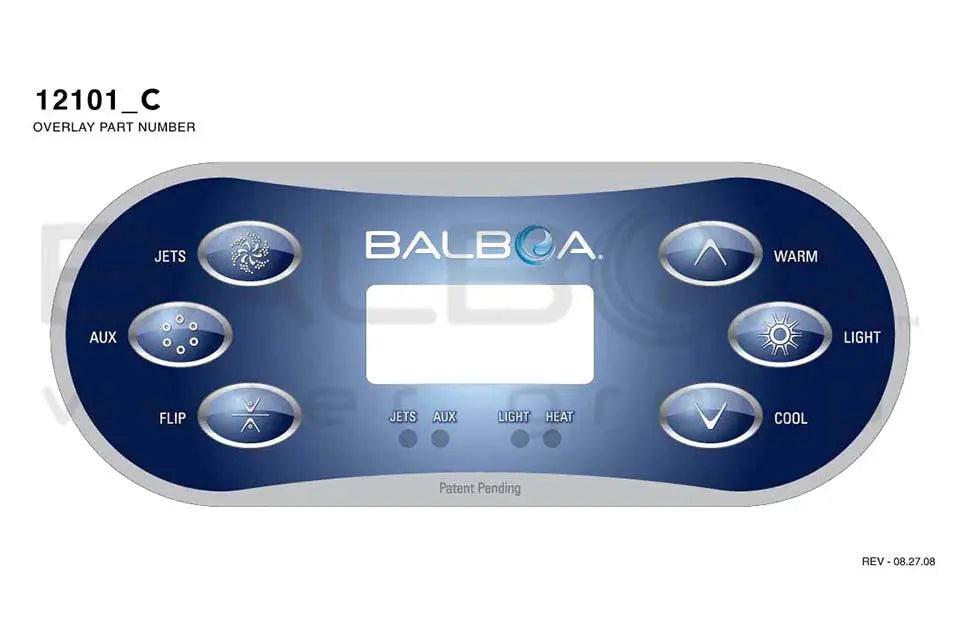 Balboa Top Side Panel TP600CE met functies voor Jets, Aux, Warmte en Licht, ideaal voor jacuzzi pomp bediening Balboa.