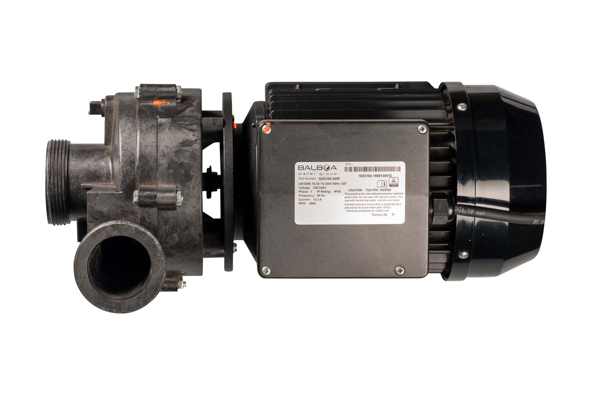 Krachtige Balboa EME pump 3HP 1-speed voor spa’s, duurzame jacuzzi pomp met 230V motor en stille werking Balboa.